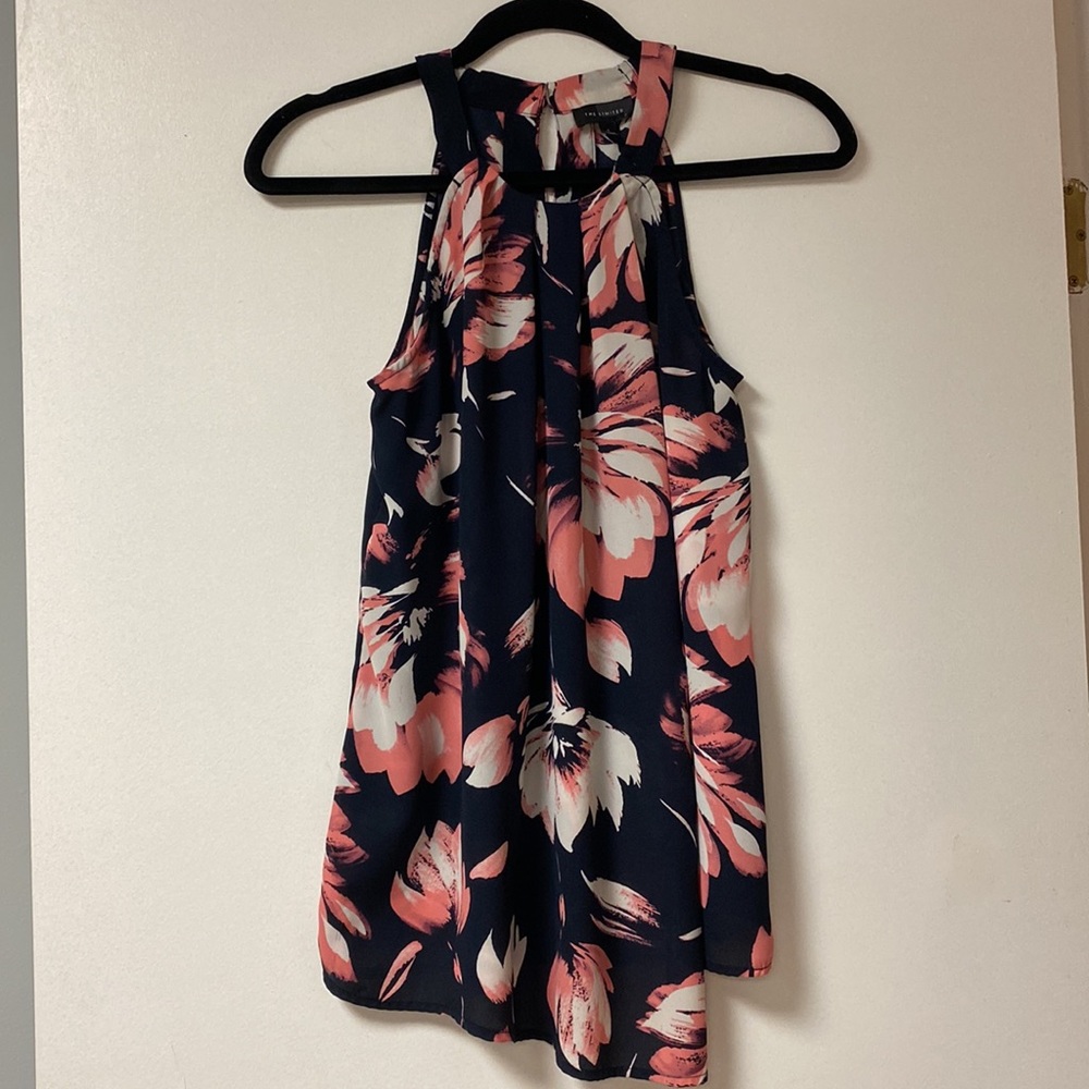 Small Navy Haltertop with Pink and White Floral Design